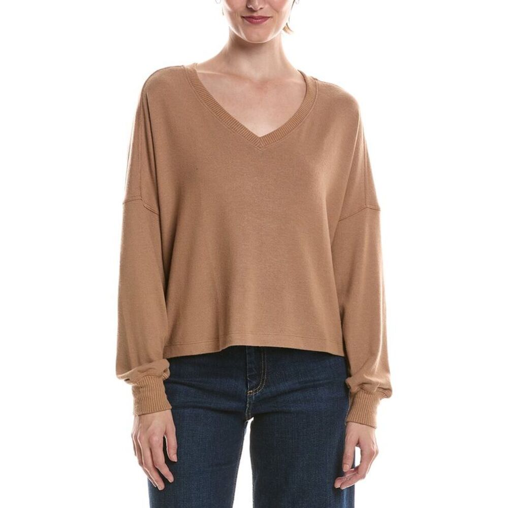Michael Stars Womens Vic Relaxed V-Neck Pullover, Brown